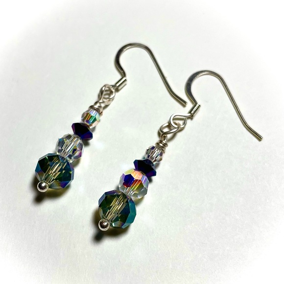 Swarovski Crystal Aurora Borealis Earring Brilliant high quality. SS - Picture 4 of 5